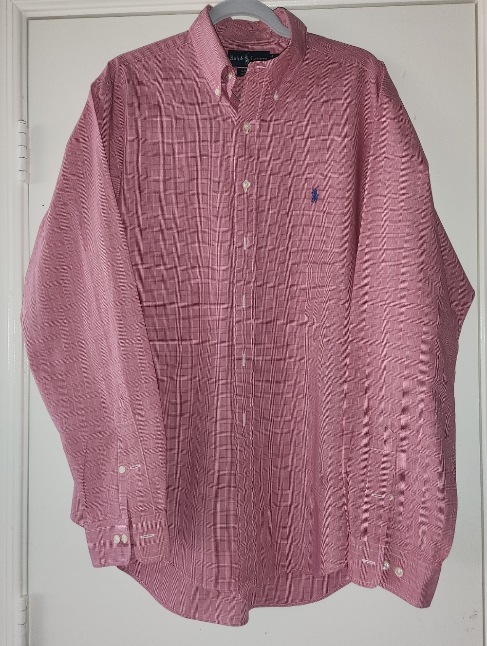 Ralph Lauren Red White Plaid Shirt Men's Size Large 16-1/2, 36/37 EUC $38